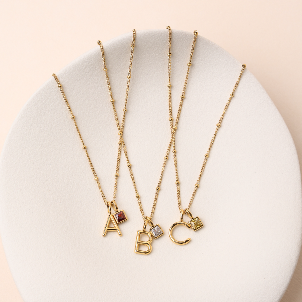 Initiaal & Geboortesteen Charm Ketting