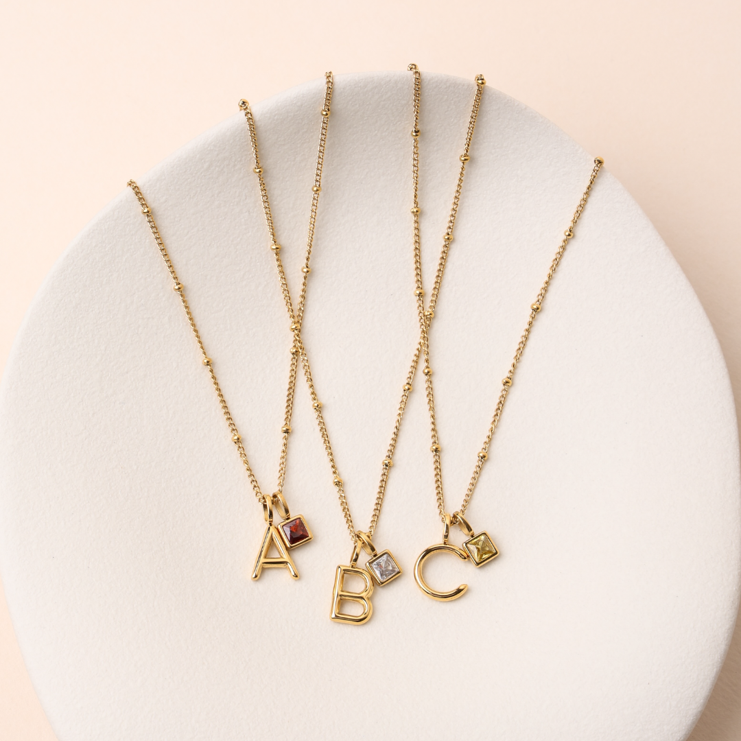 Initiaal & Geboortesteen Charm Ketting