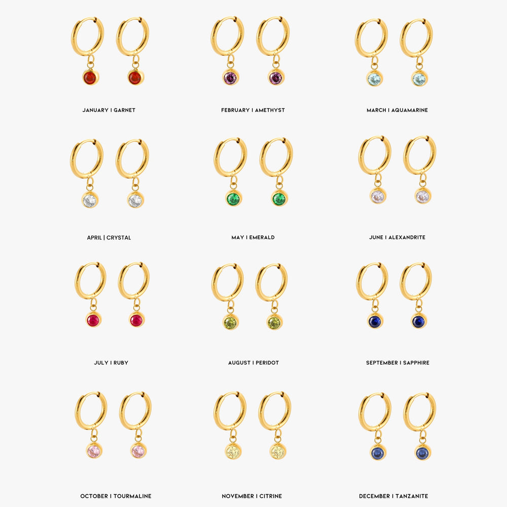 Geboortesteen Charm Hoops