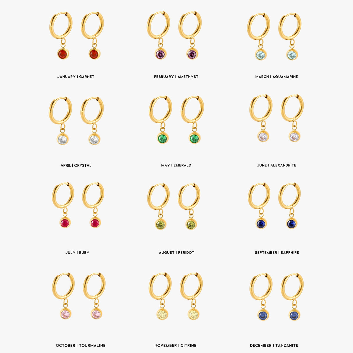 Geboortesteen Charm Hoops