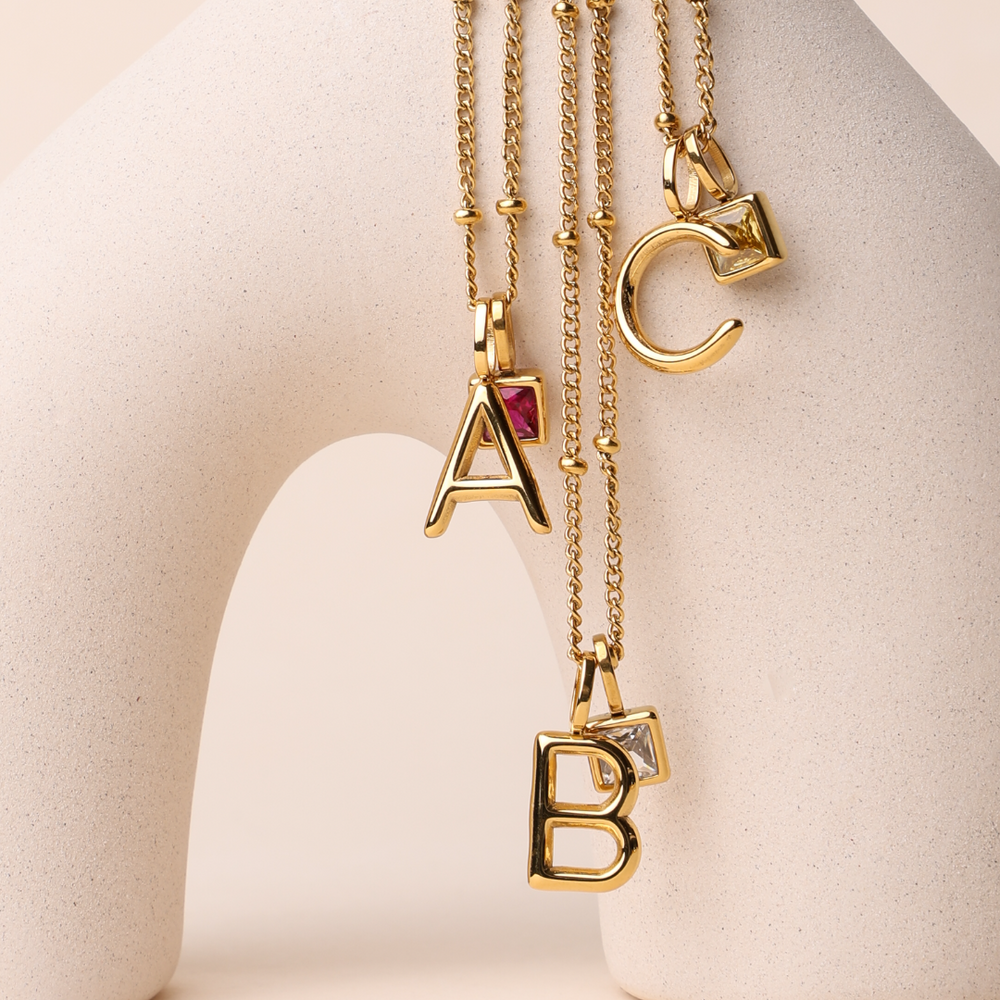 Initiaal & Geboortesteen Charm Ketting